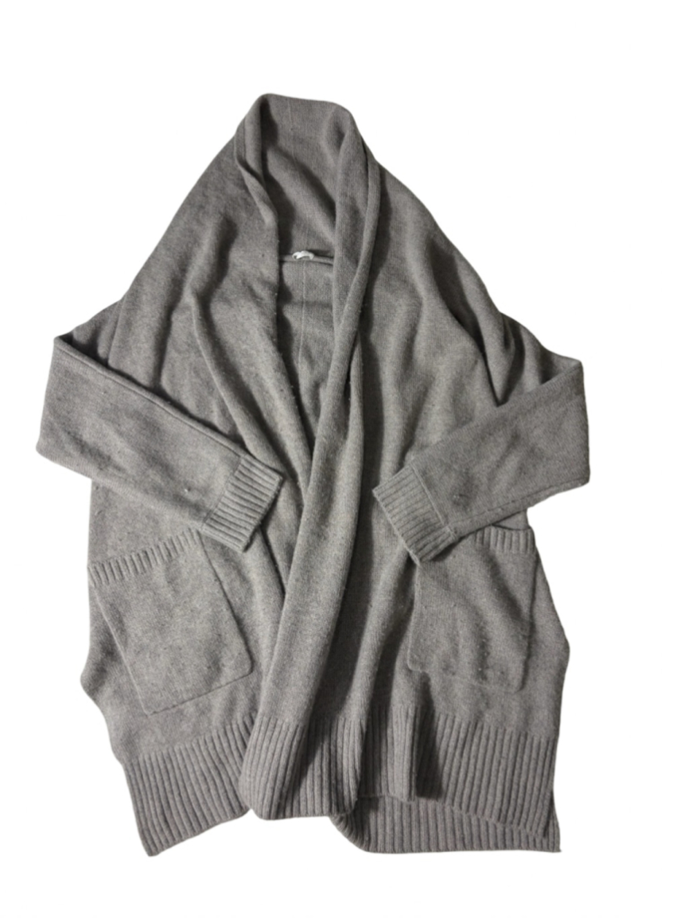 Poetry Gray Open Front Shawl Collar Cardigan Sweater Patch Pockets